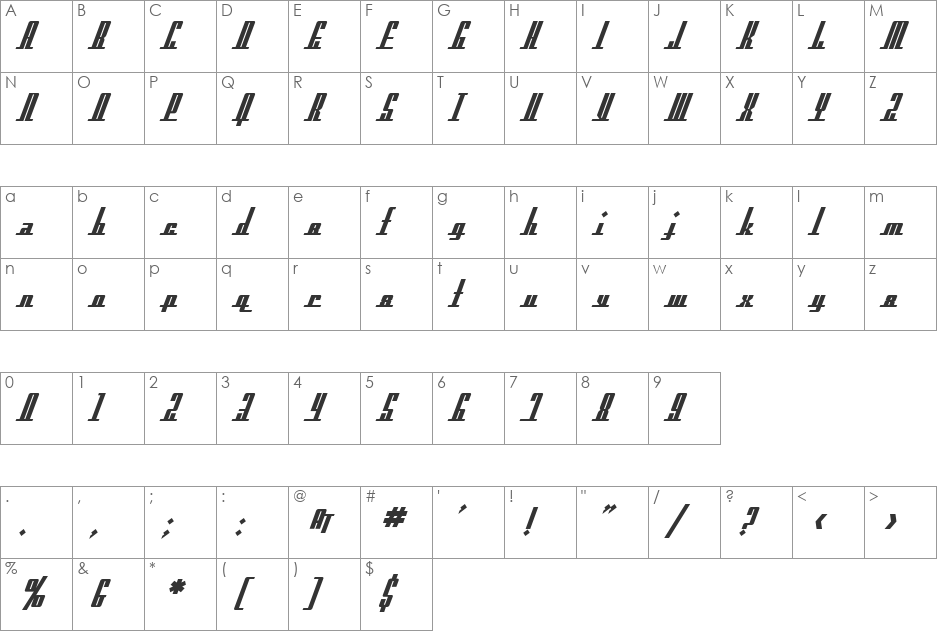 SF Americana Dreams font character map preview