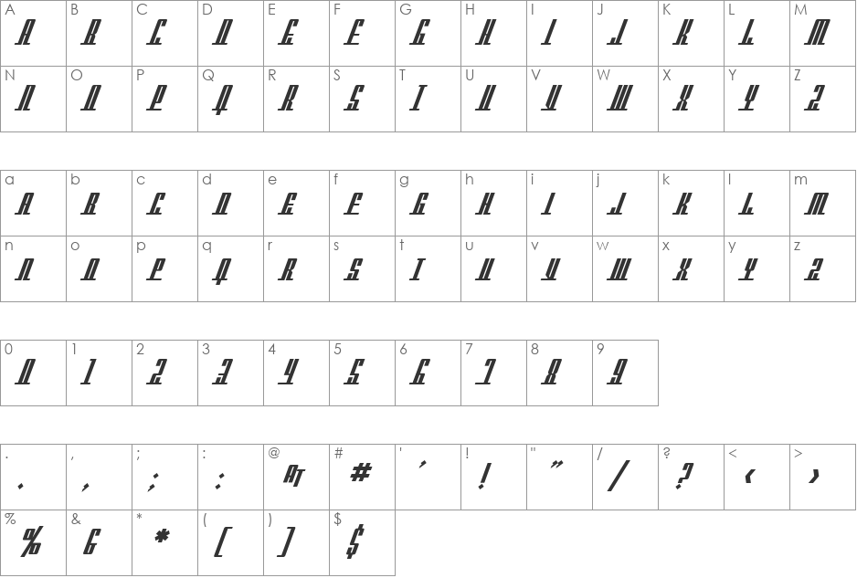 SF Americana Dreams SC font character map preview