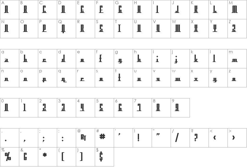 SF Americana Dreams Upright font character map preview