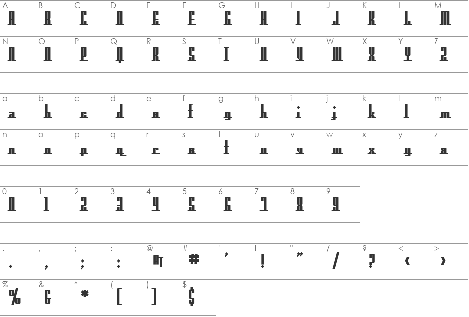 SF Americana Dreams Upright font character map preview