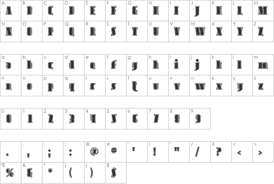 SF Avondale Inline font character map preview