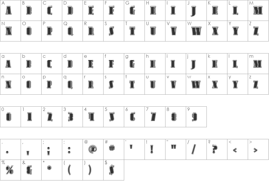SF Avondale SC Inline font character map preview