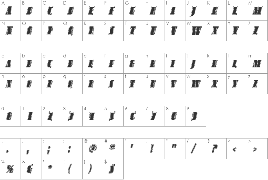SF Avondale SC Inline font character map preview