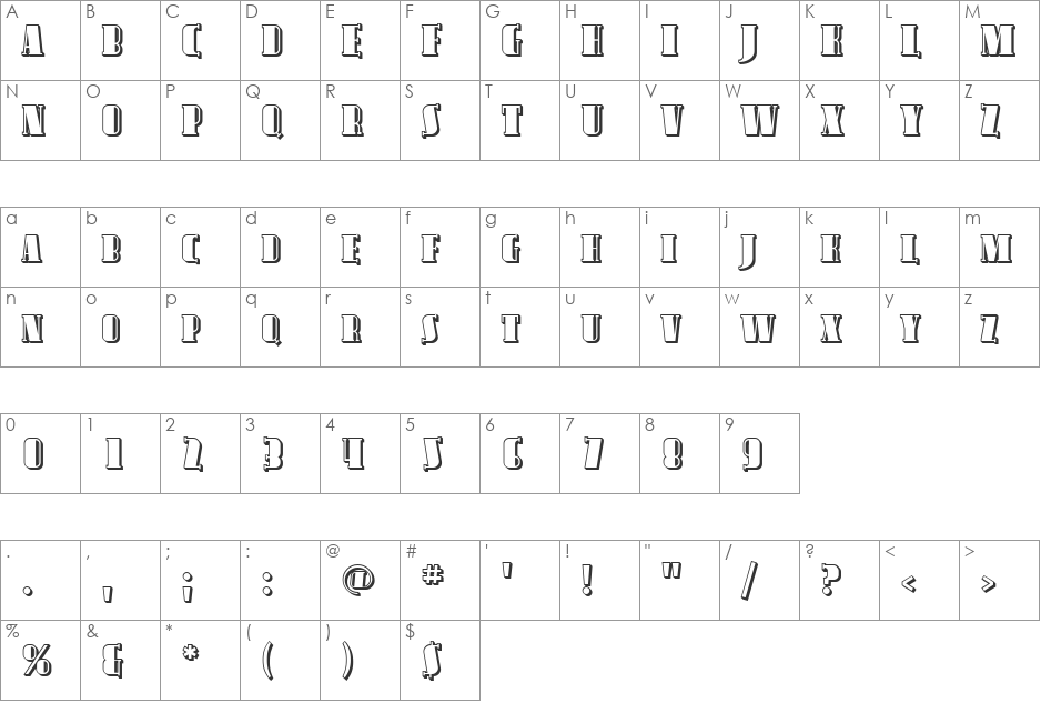 SF Avondale SC Shaded font character map preview