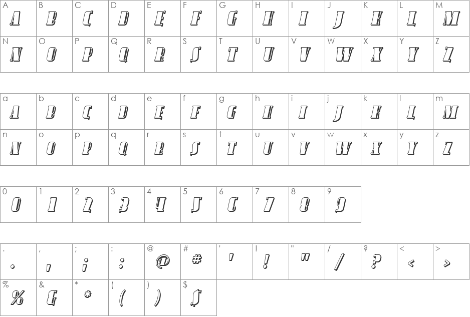 SF Avondale SC Shaded font character map preview