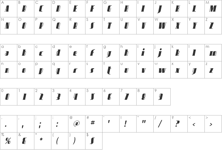 SF Avondale Shaded font character map preview