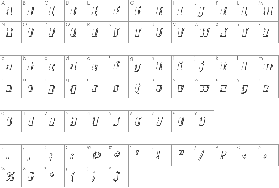 SF Avondale Shaded font character map preview
