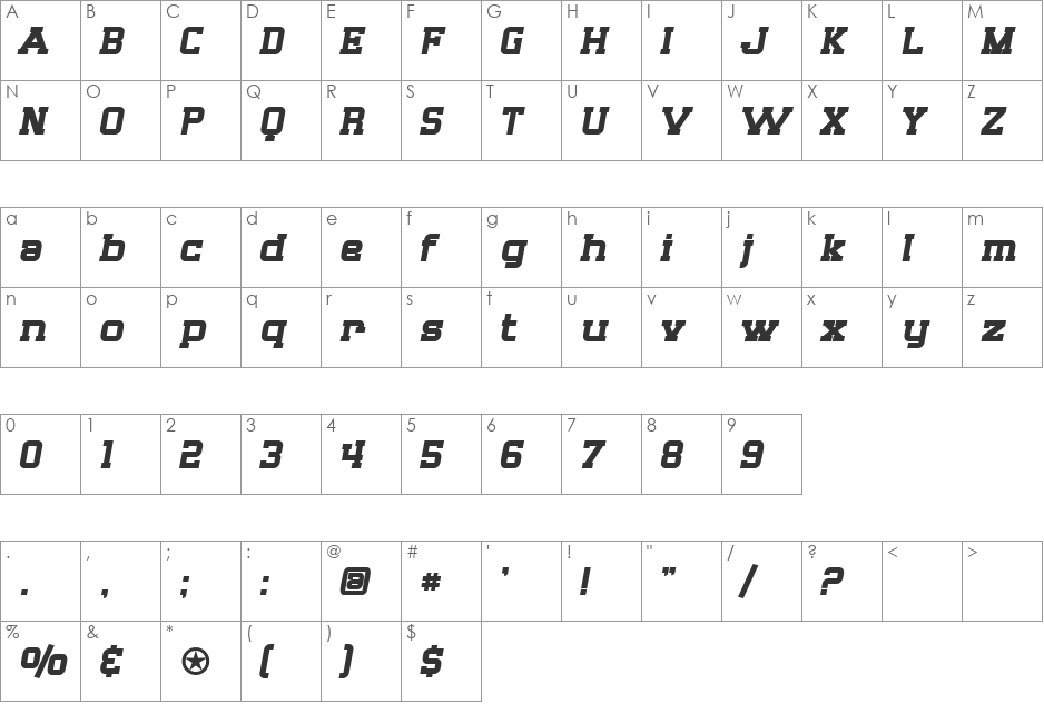 SF Big Whiskey font character map preview