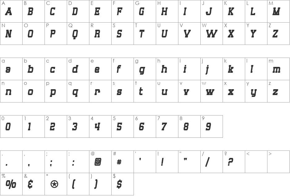 SF Big Whiskey Condensed font character map preview