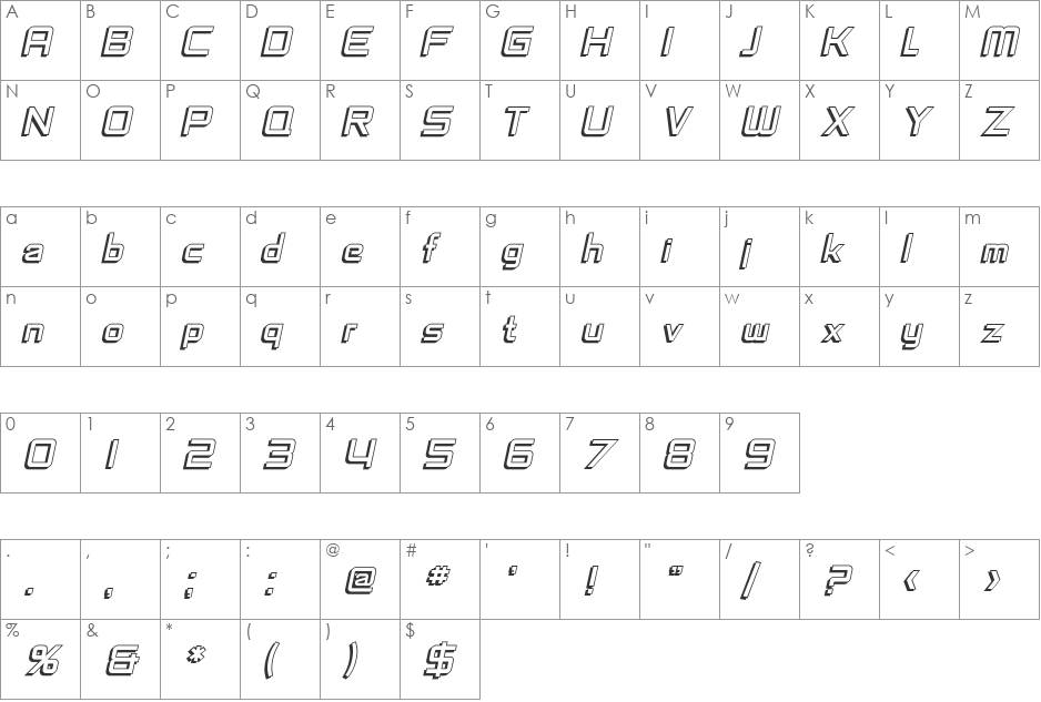 SF Chaerilidae Shaded font character map preview