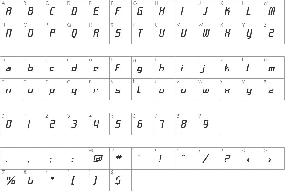 SF Chrome Fenders Extended font character map preview