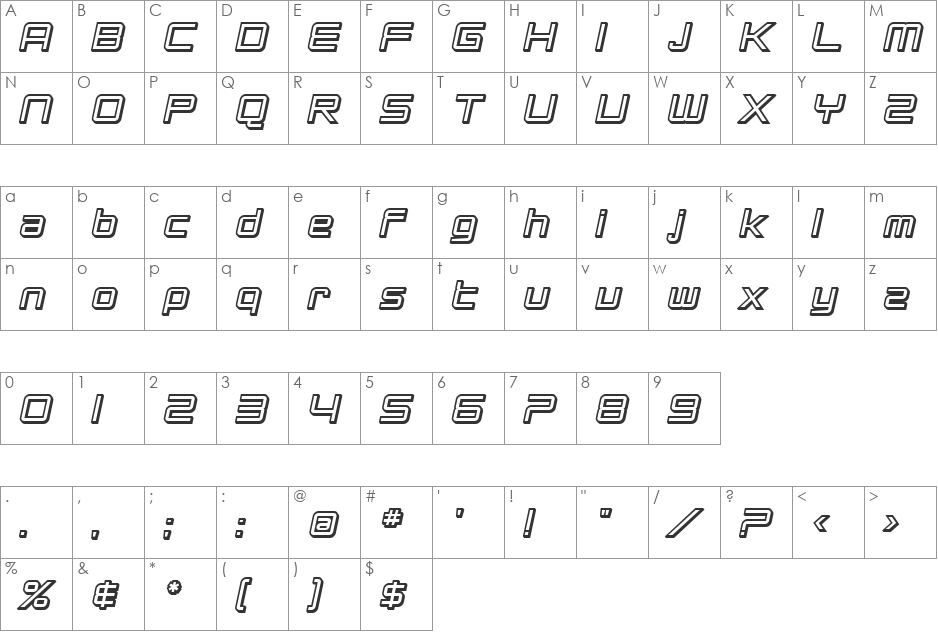 SF Chromium 24 font character map preview