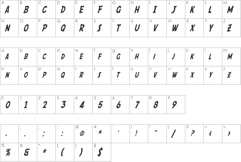 SF Comic Script Condensed font character map preview