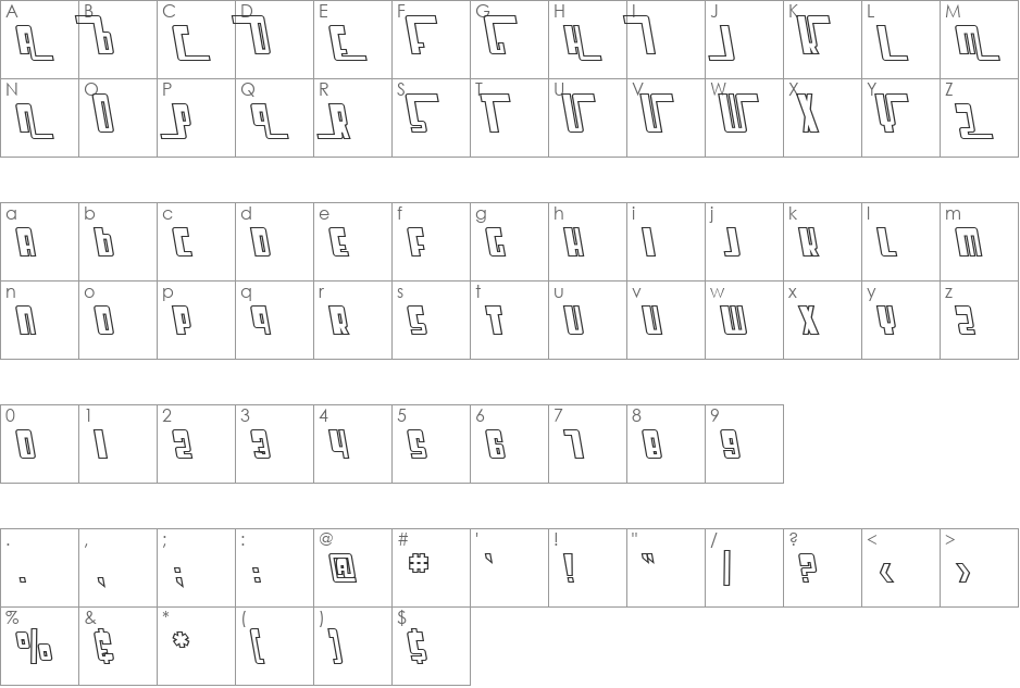 SF Cosmic Age Outline font character map preview