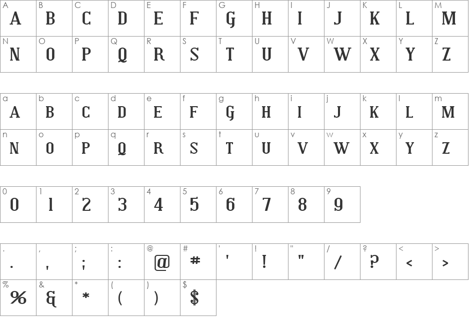 SF Covington SC Exp font character map preview