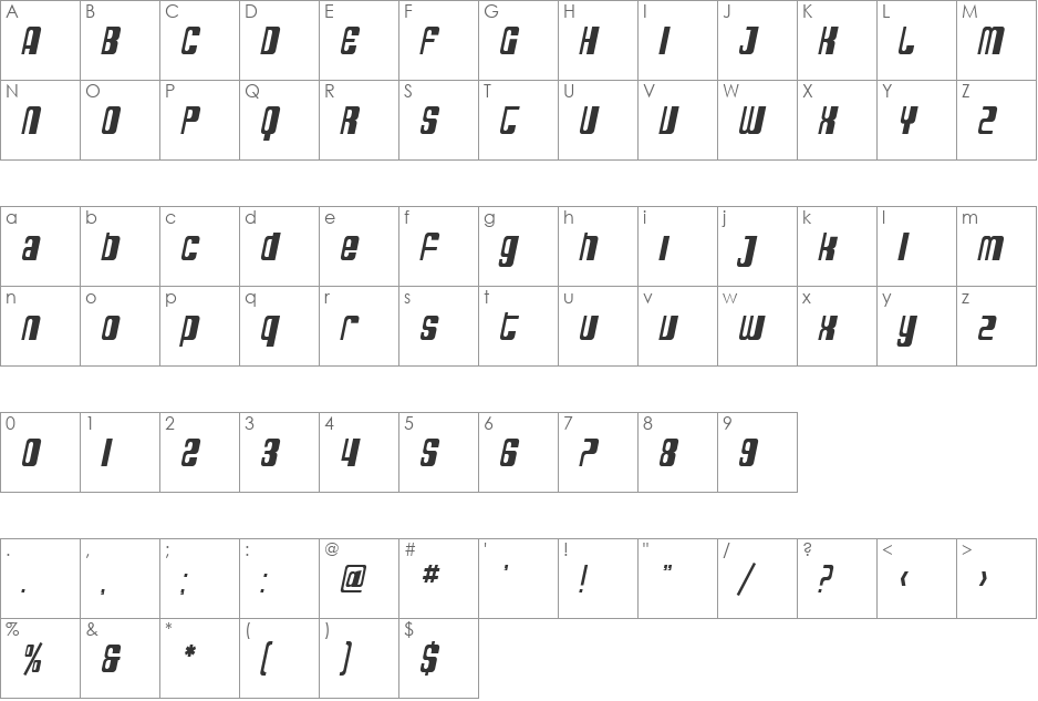 SF DecoTechno Condensed font character map preview