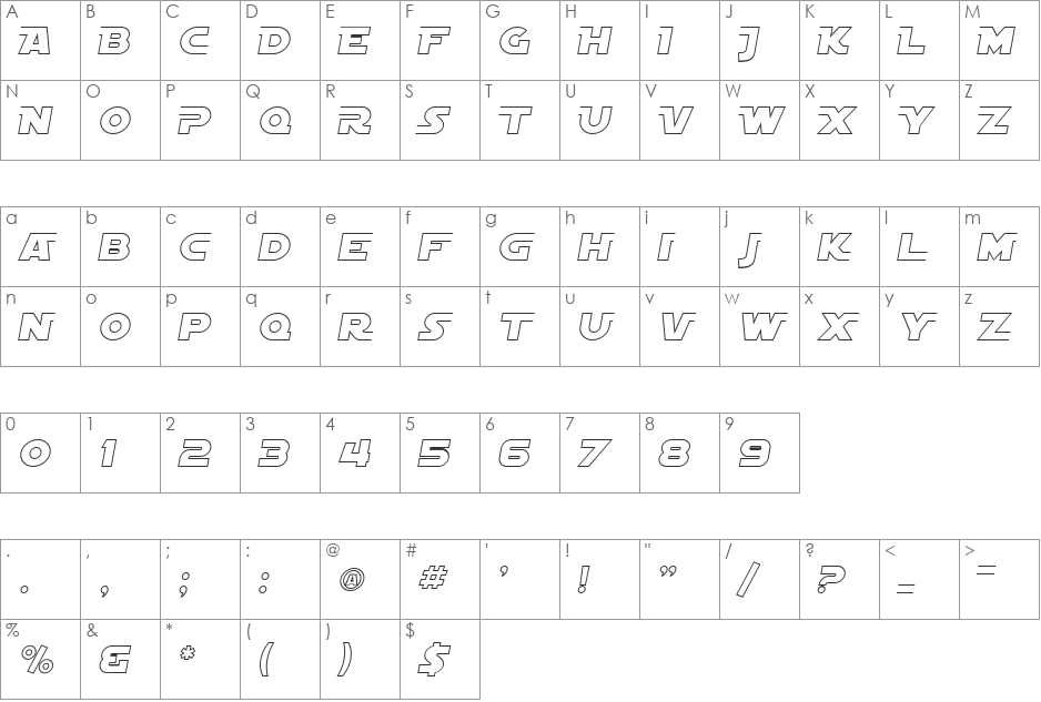 SF Distant Galaxy font character map preview