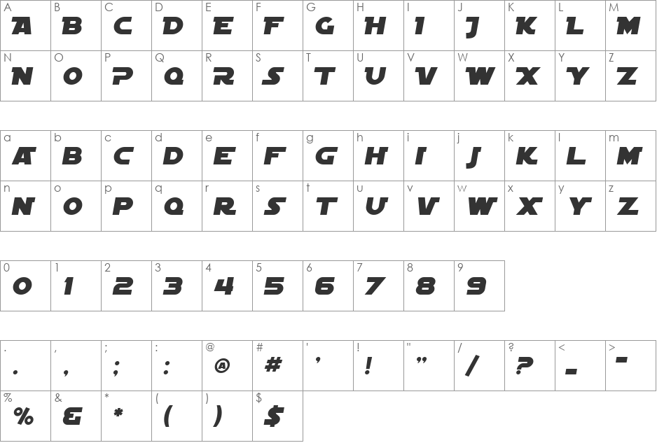 SF Distant Galaxy Alternate font character map preview