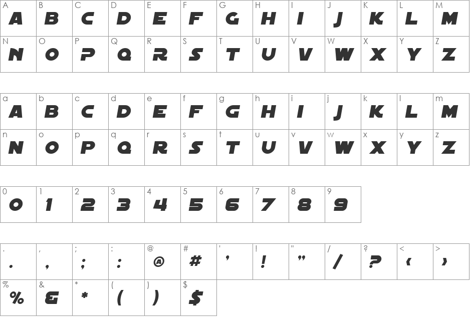 SF Distant Galaxy Symbols font character map preview