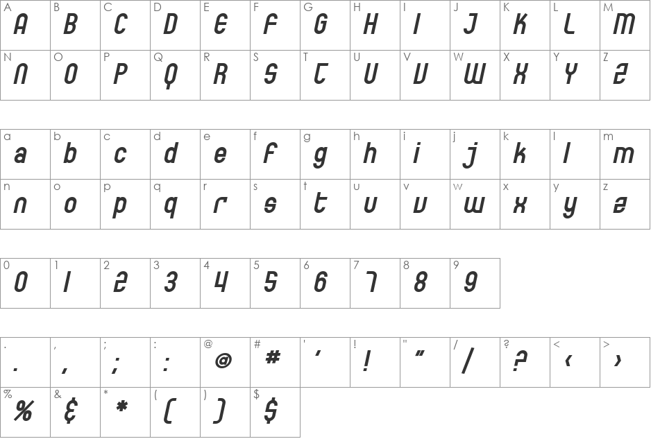 SF Eccentric Opus font character map preview