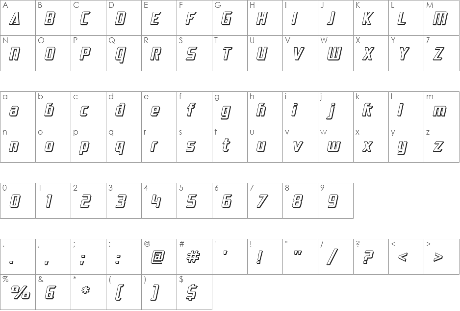 SF Electrotome Shaded font character map preview