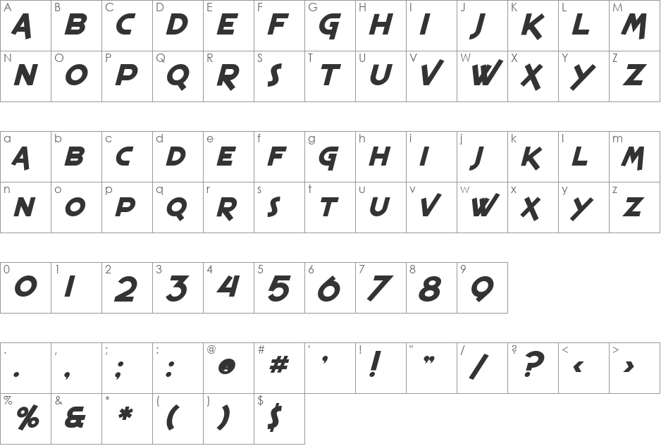 SF Espresso Shack font character map preview