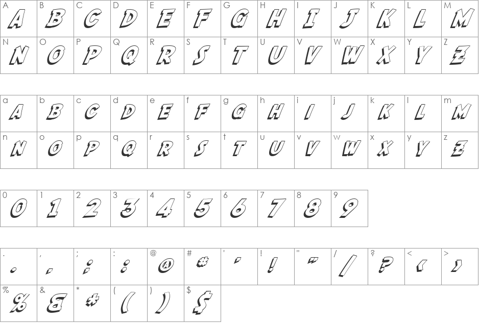 SF Fedora font character map preview