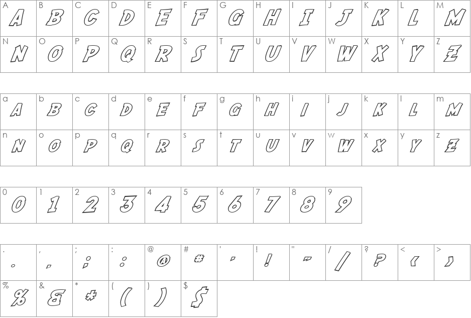 SF Fedora Outline font character map preview