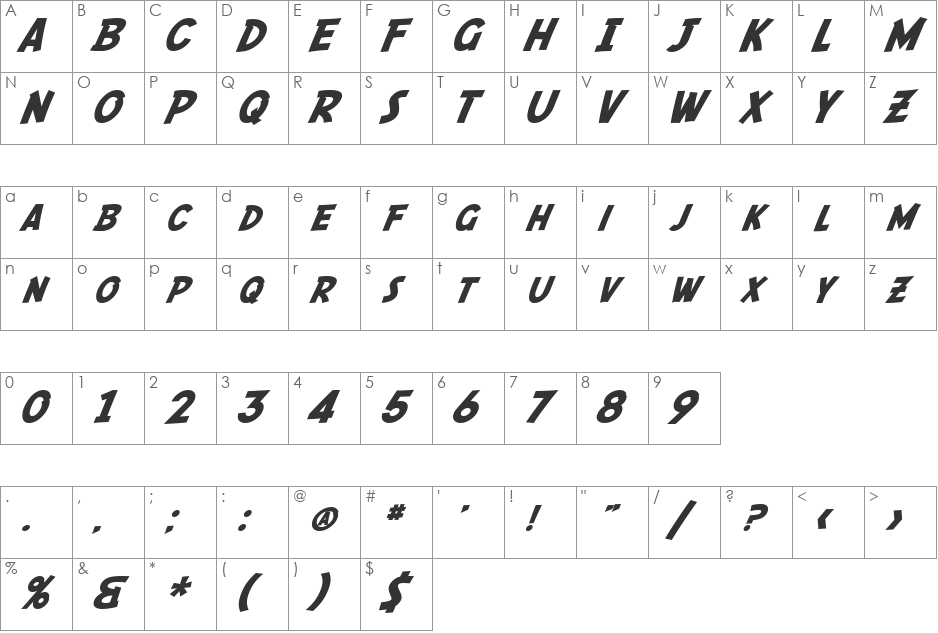 SF Fedora Titles Shadow font character map preview