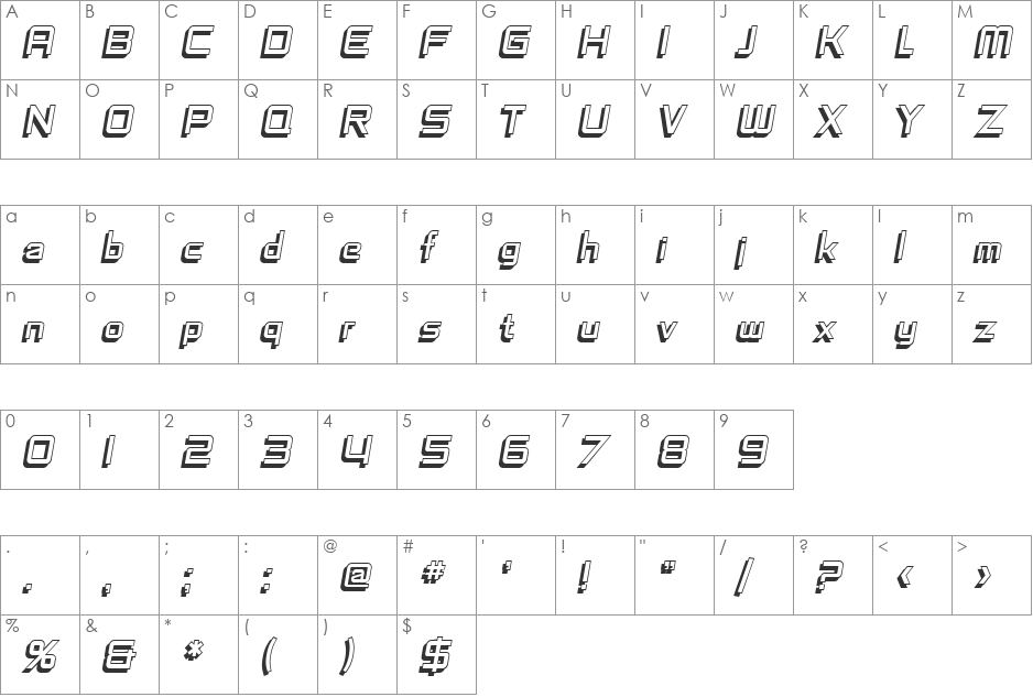 SF Fedora Titles Shadow font character map preview