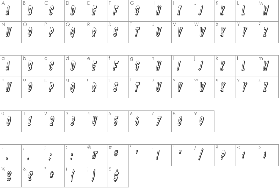 SF Ferretopia Shaded font character map preview