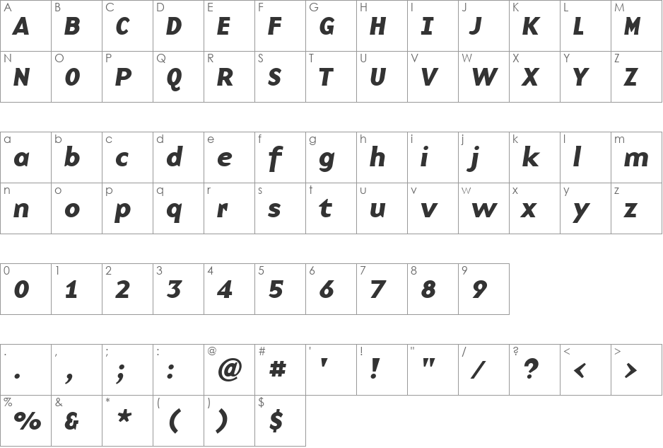 BaseNine font character map preview