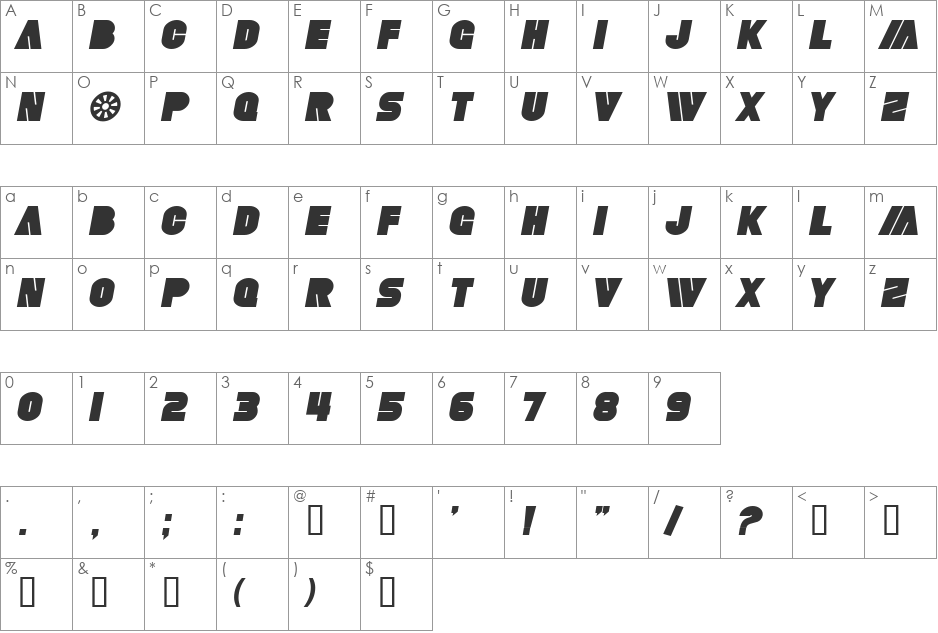SF Fortune Wheel font character map preview