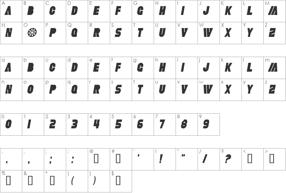 SF Fortune Wheel Condensed font character map preview