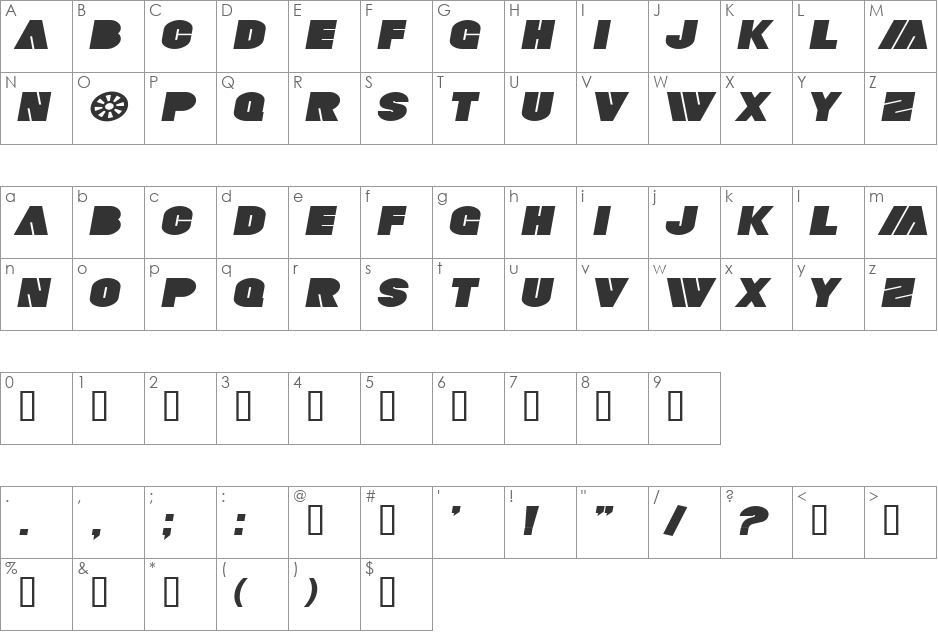 SF Fortune Wheel Exp font character map preview