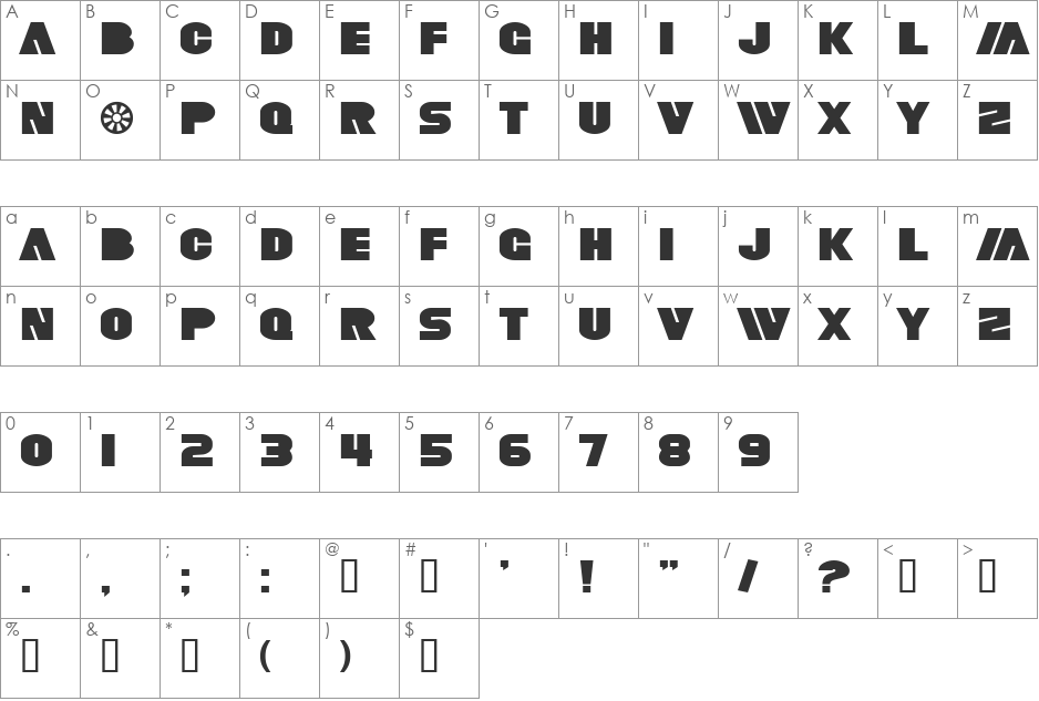 SF Fortune Wheel Extended font character map preview