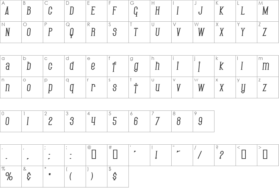 SF Gothican font character map preview