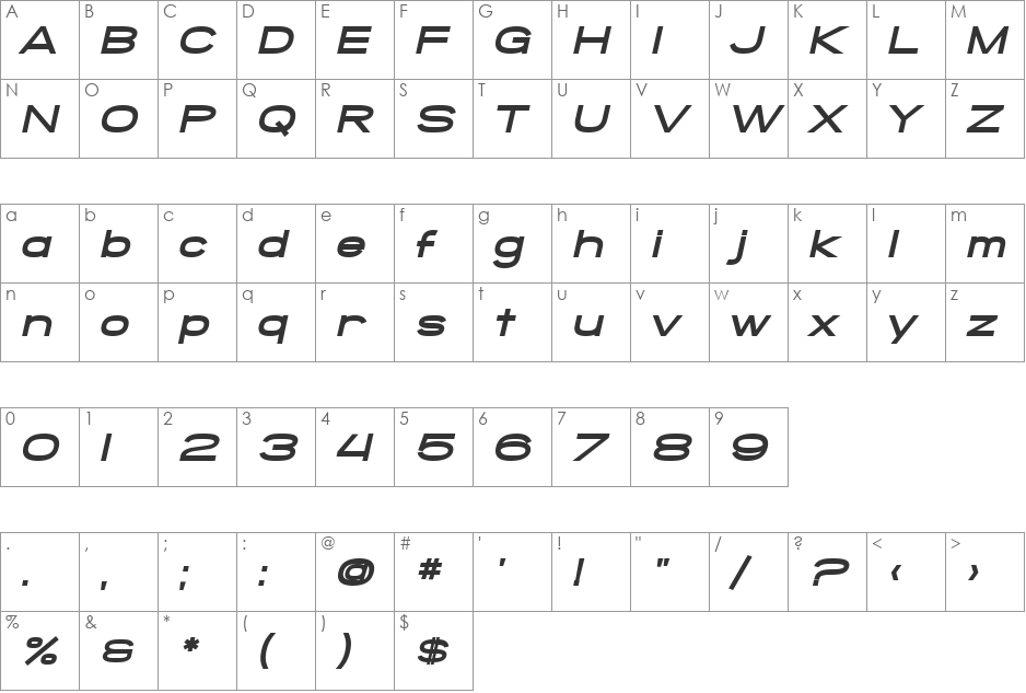 SF Grandezza font character map preview