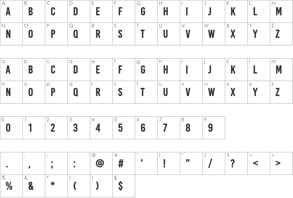 BaseOne font character map preview