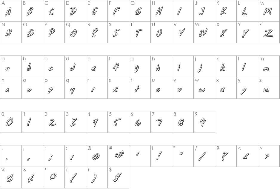 SF Grunge Sans Shadow font character map preview