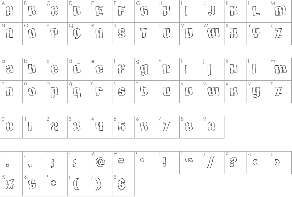 SF Hallucination Outline font character map preview