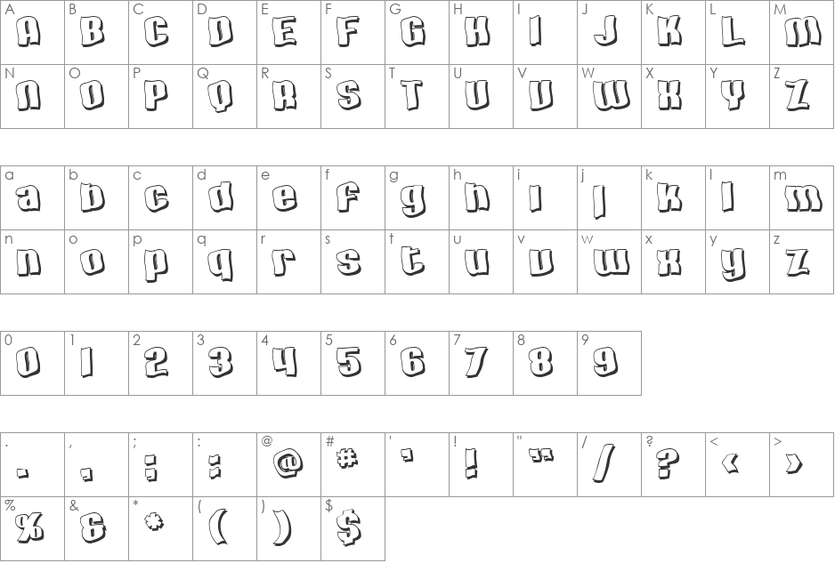 SF Hallucination Shadow font character map preview