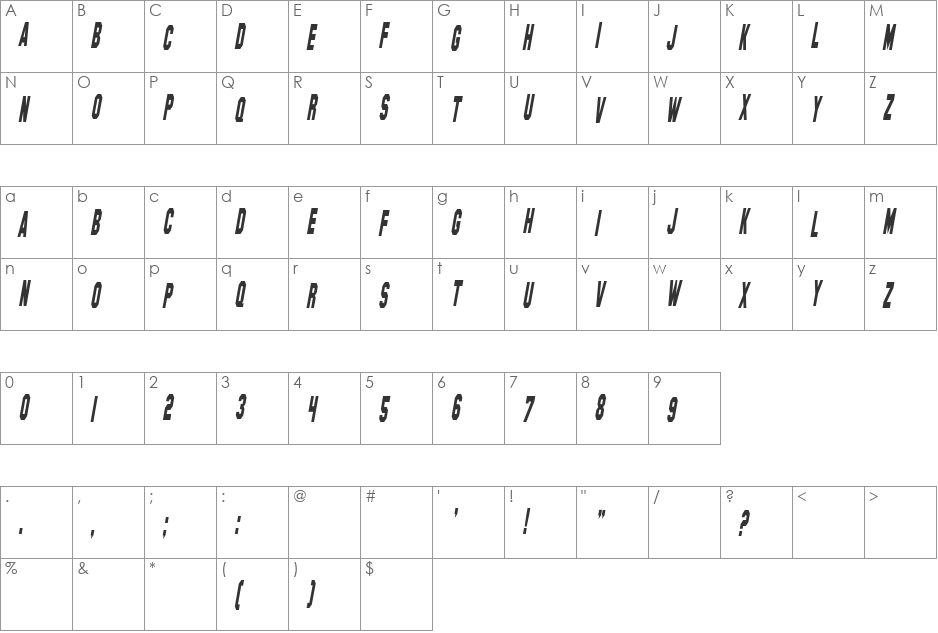 SF Hollywood Hills Condensed font character map preview