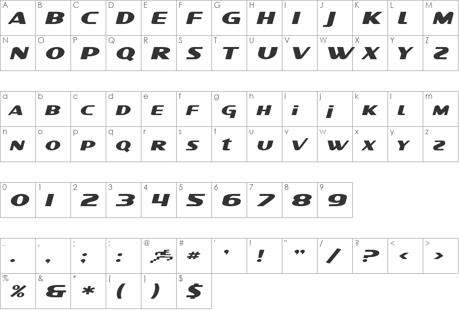 SF Intellivised Extended font character map preview