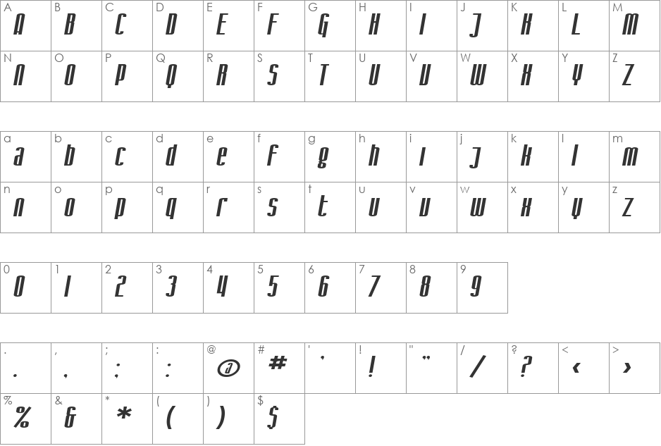 SF Iron Gothic Extended font character map preview