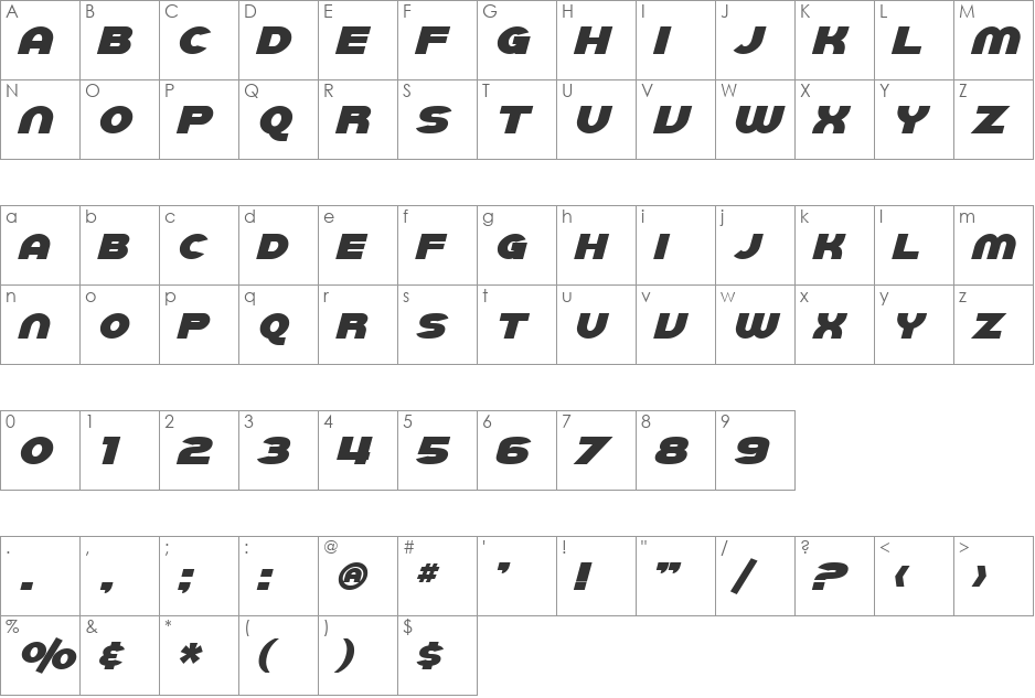 SF Juggernaut font character map preview