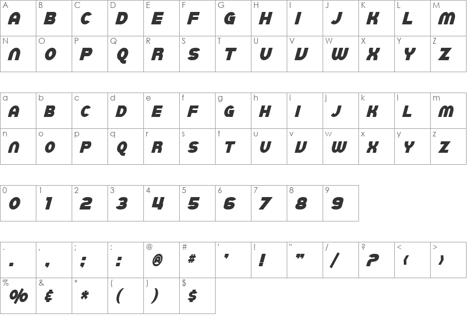 SF Juggernaut Condensed font character map preview