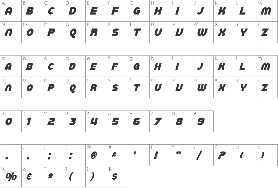 SF Juggernaut Condensed2 font character map preview