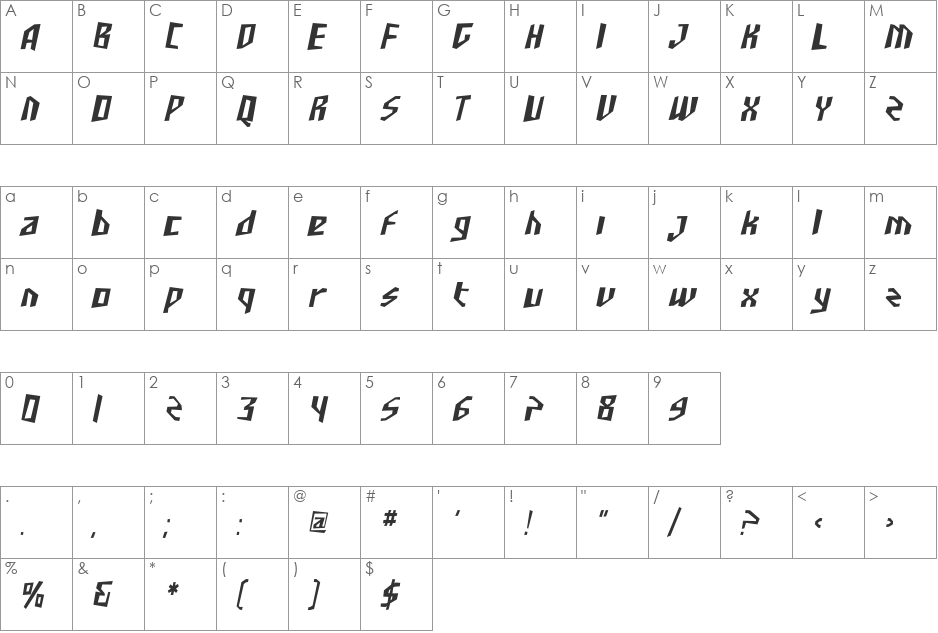 SF Junk Culture Condensed font character map preview