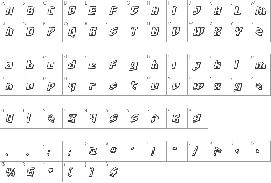 SF Junk Culture Shaded font character map preview
